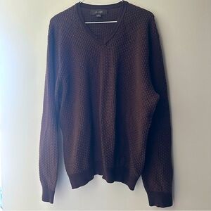 Vintage Tasso Elba Brown V-Neck Sweater Classic Knit